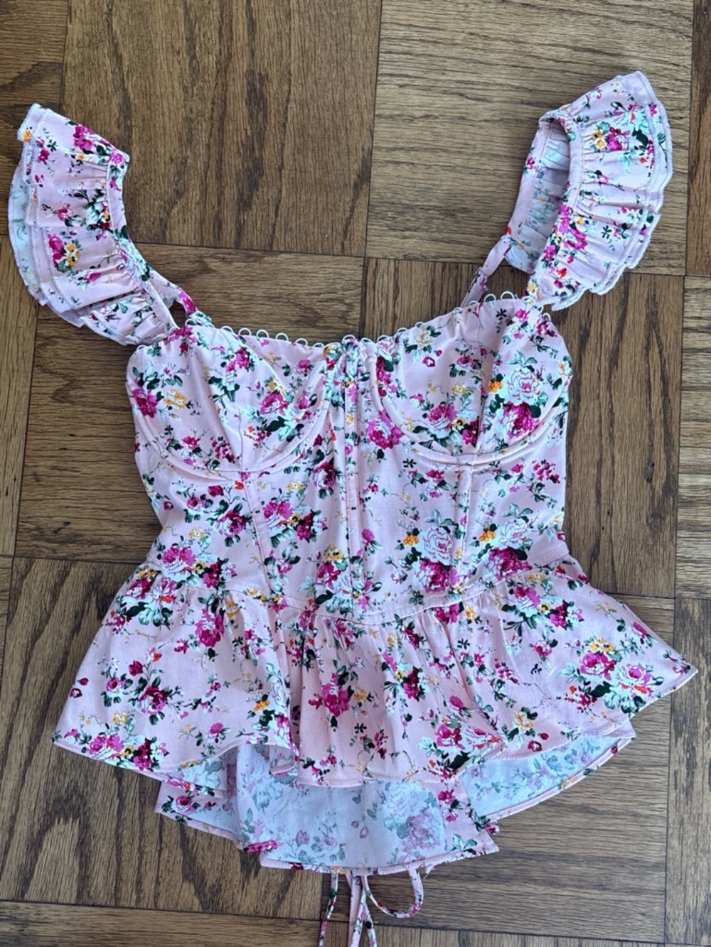 ASTR the label Pink Floral Ruffle Peplum Corset Top